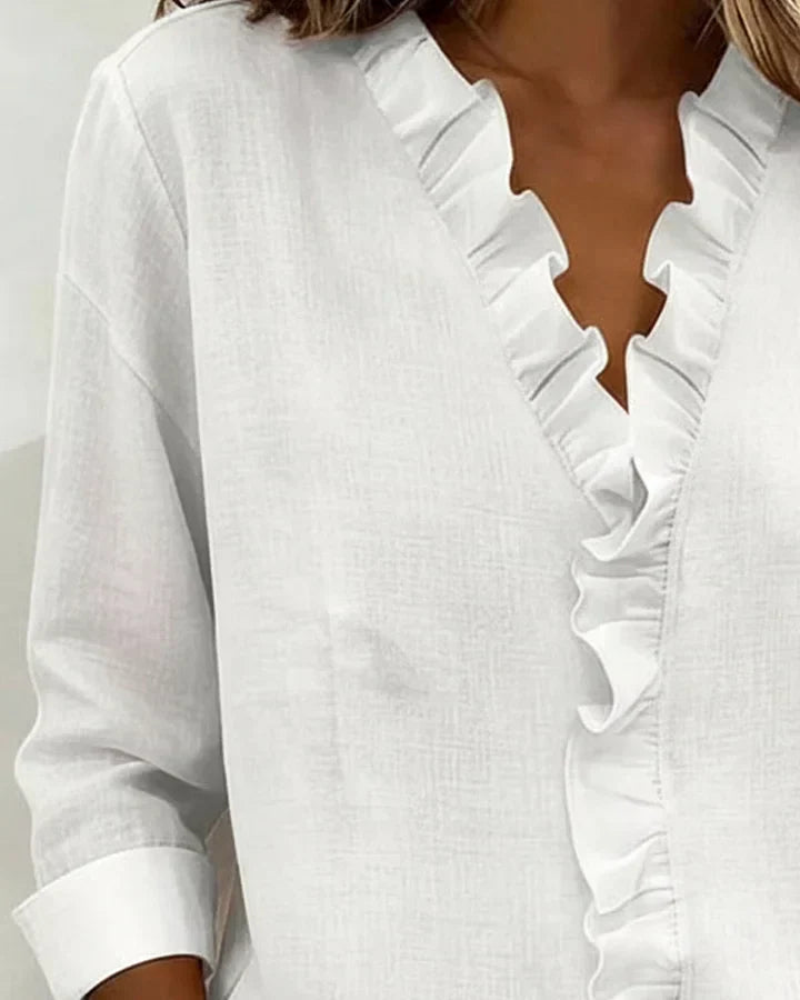 Gillian | Blouse with Ruffles, V-Neck and Long Sleeves