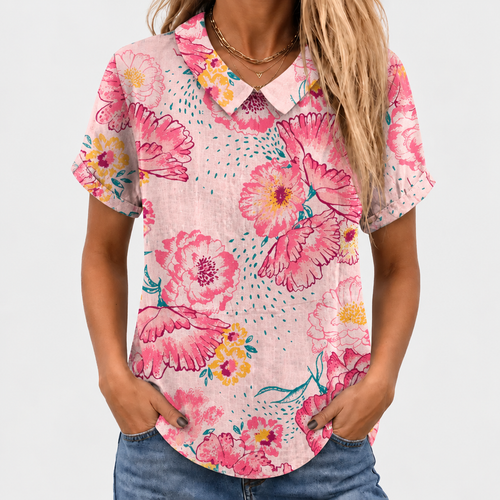 Alberta | Pink Floral Collared Top