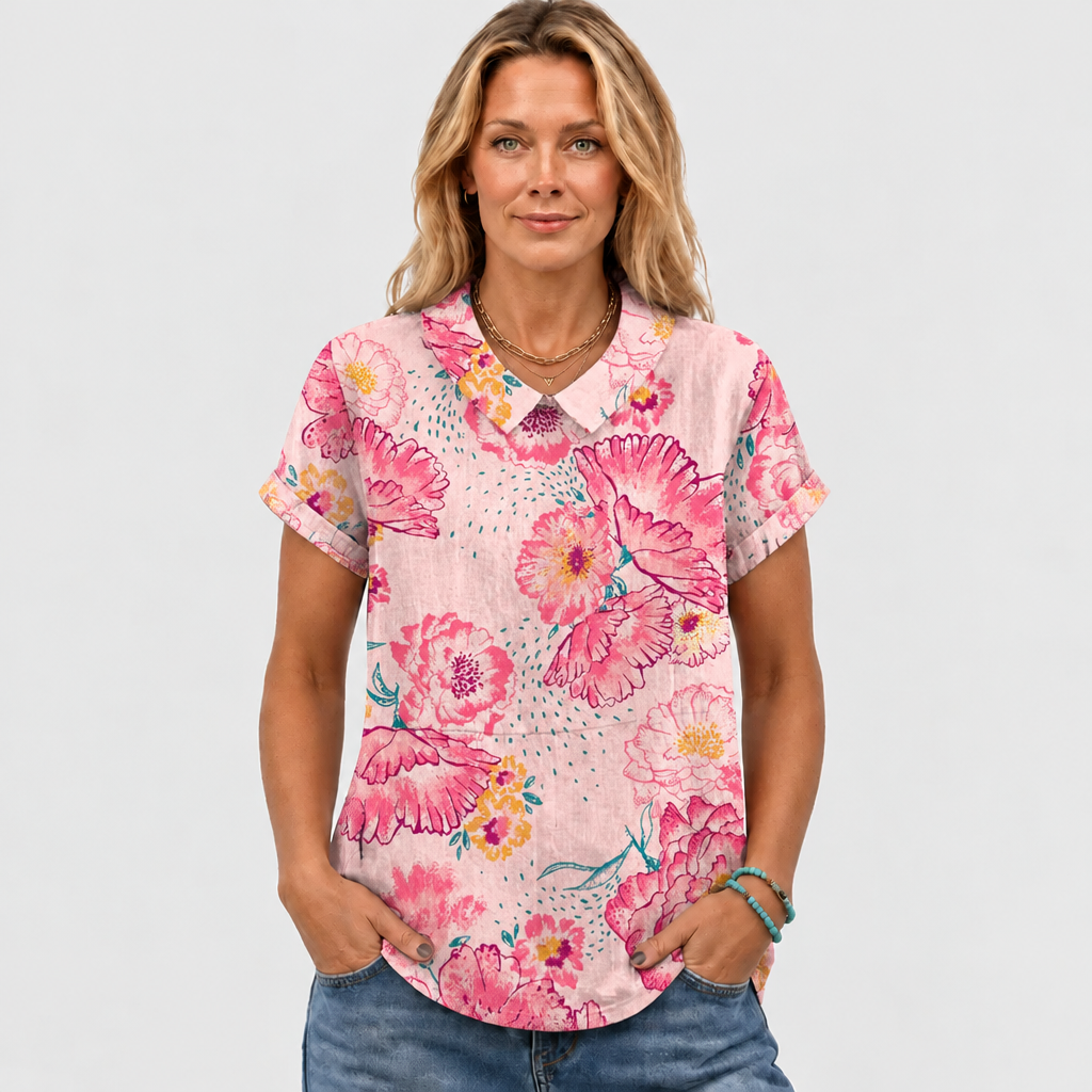 Alberta | Pink Floral Collared Top
