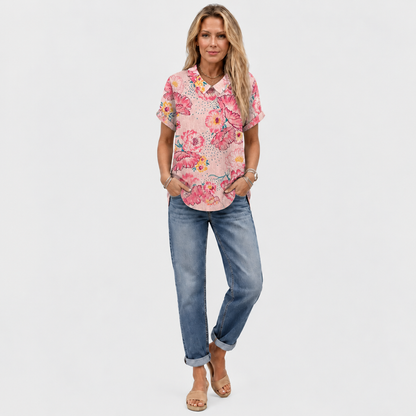 Alberta | Pink Floral Collared Top