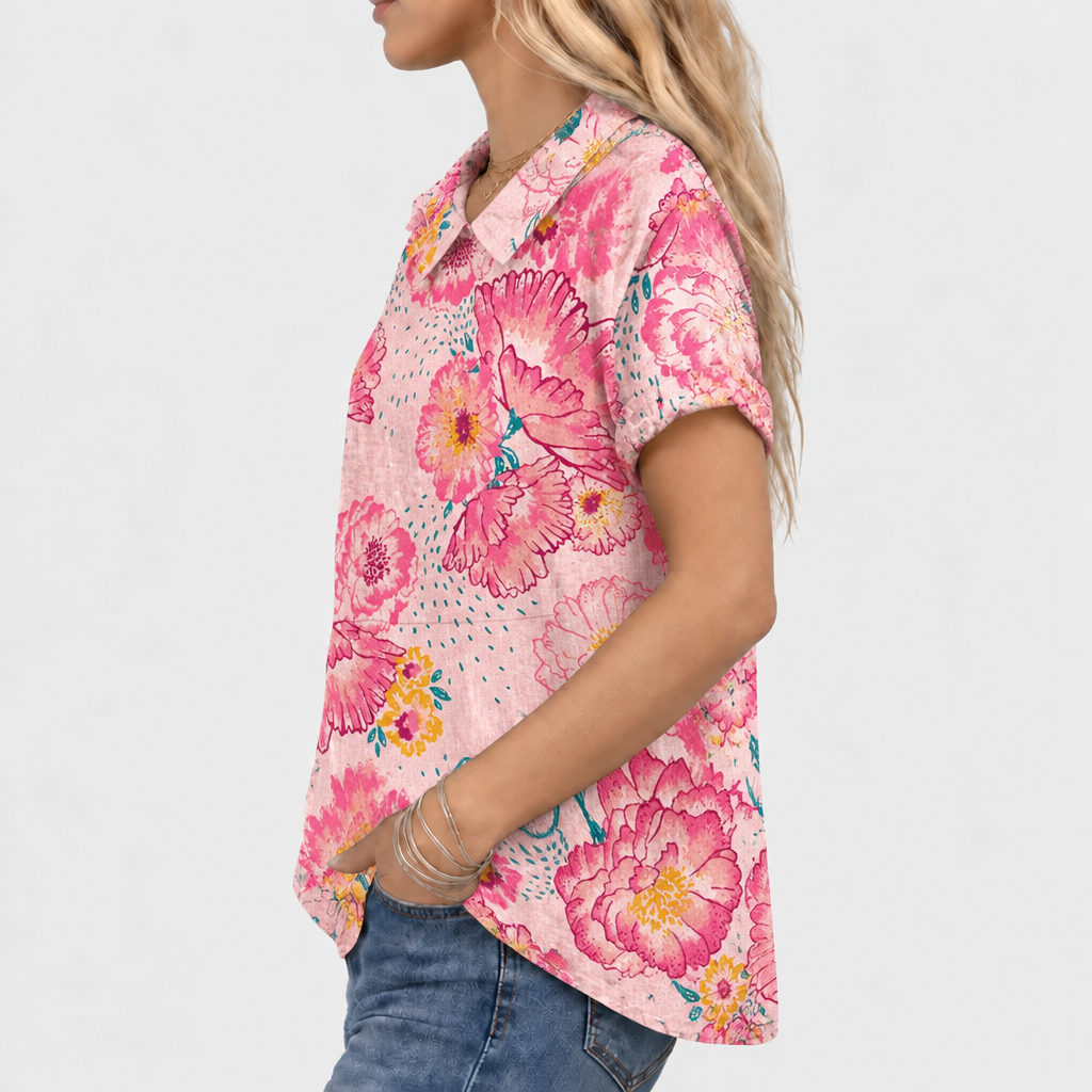 Alberta | Pink Floral Collared Top
