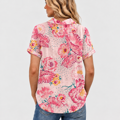 Alberta | Pink Floral Collared Top
