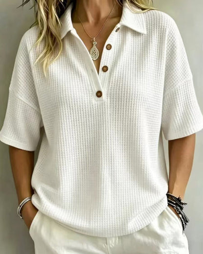 Octavia | Relaxed Waffle Polo Top