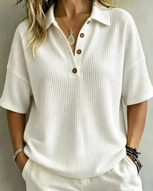 Octavia | Relaxed Waffle Polo Top