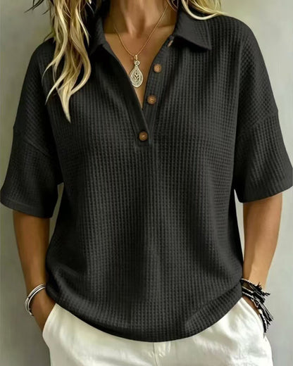 Octavia | Relaxed Waffle Polo Top