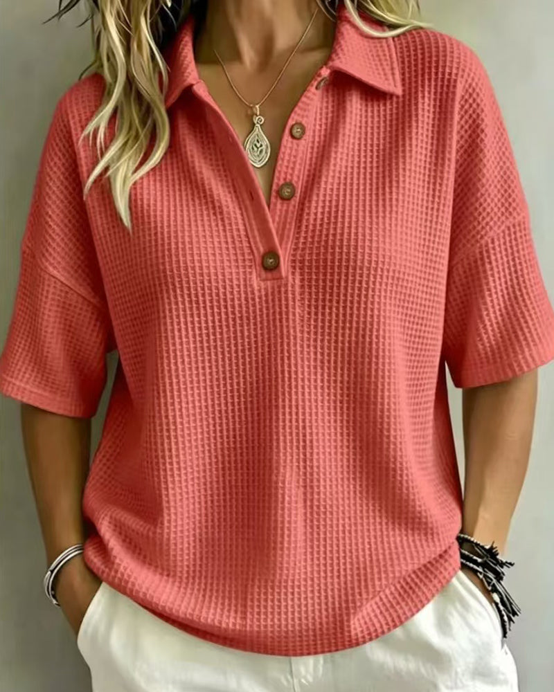 Octavia | Relaxed Waffle Polo Top
