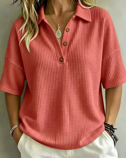 Octavia | Relaxed Waffle Polo Top