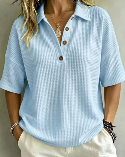 Octavia | Relaxed Waffle Polo Top