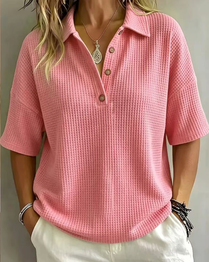 Octavia | Relaxed Waffle Polo Top