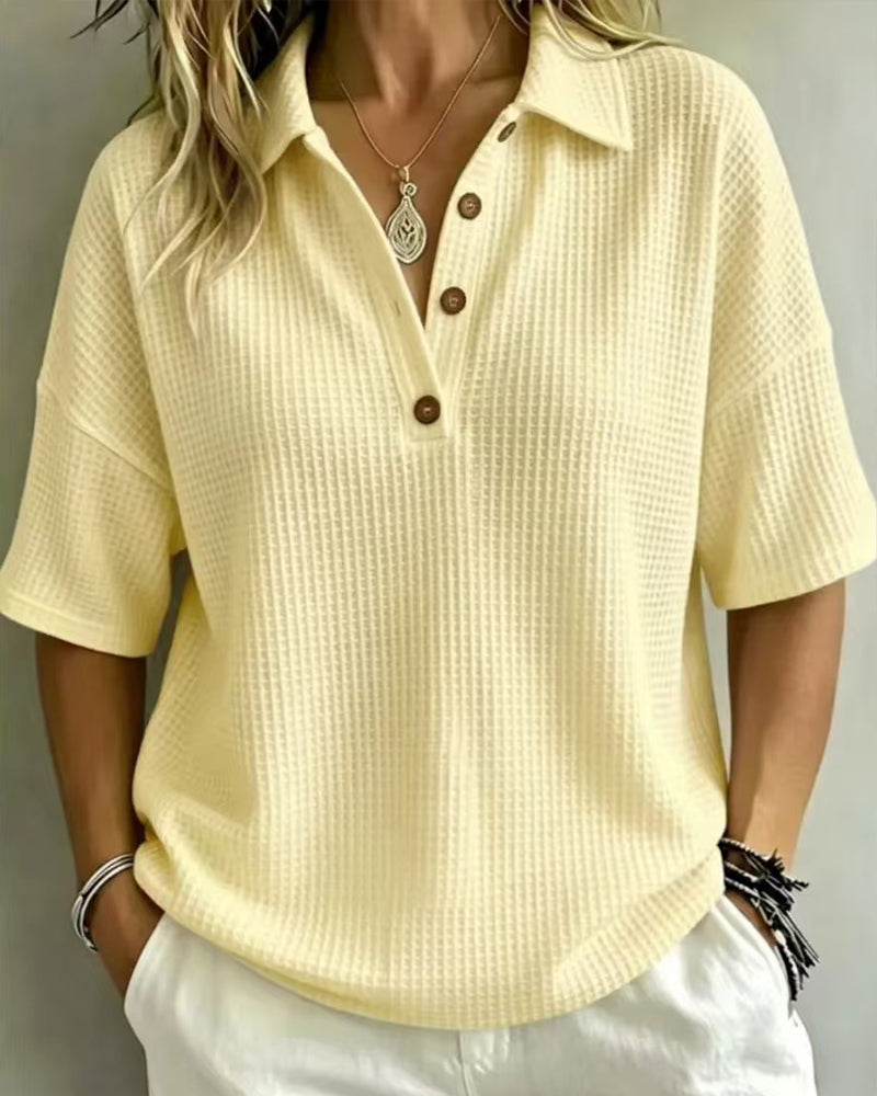 Octavia | Relaxed Waffle Polo Top