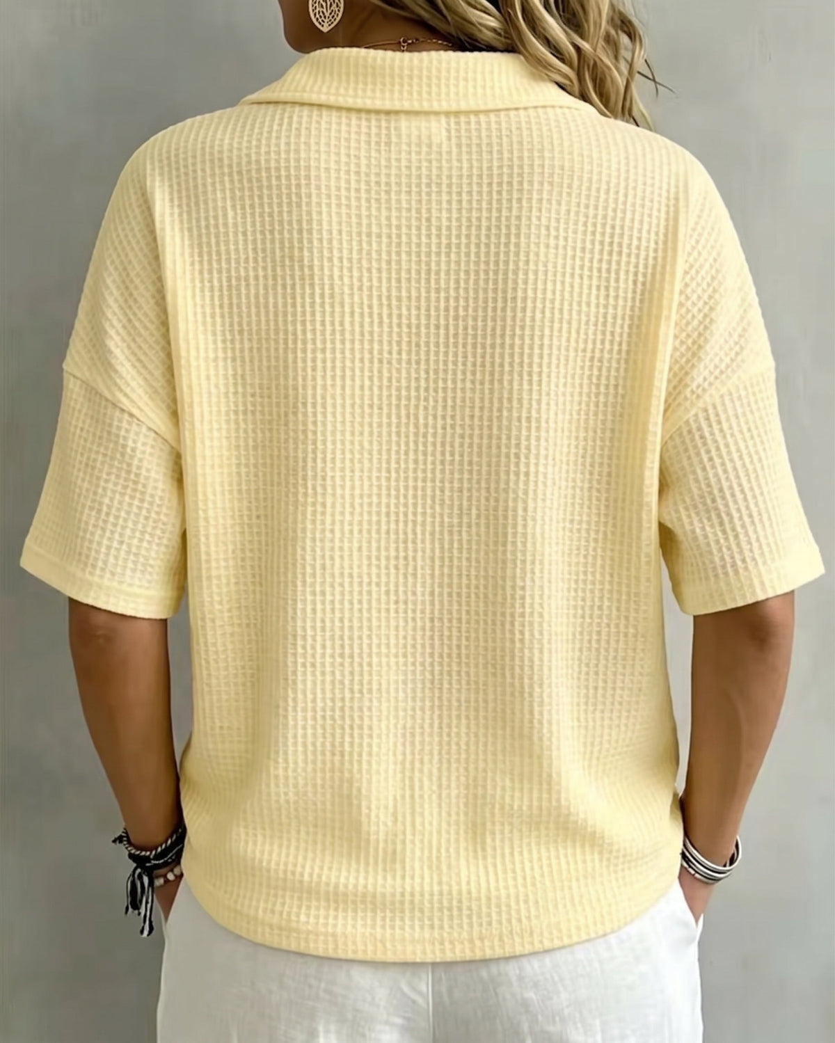 Octavia | Relaxed Waffle Polo Top