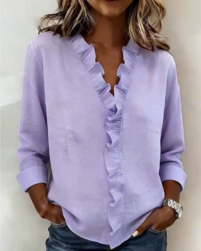 Gillian | Blouse with Ruffles, V-Neck and Long Sleeves