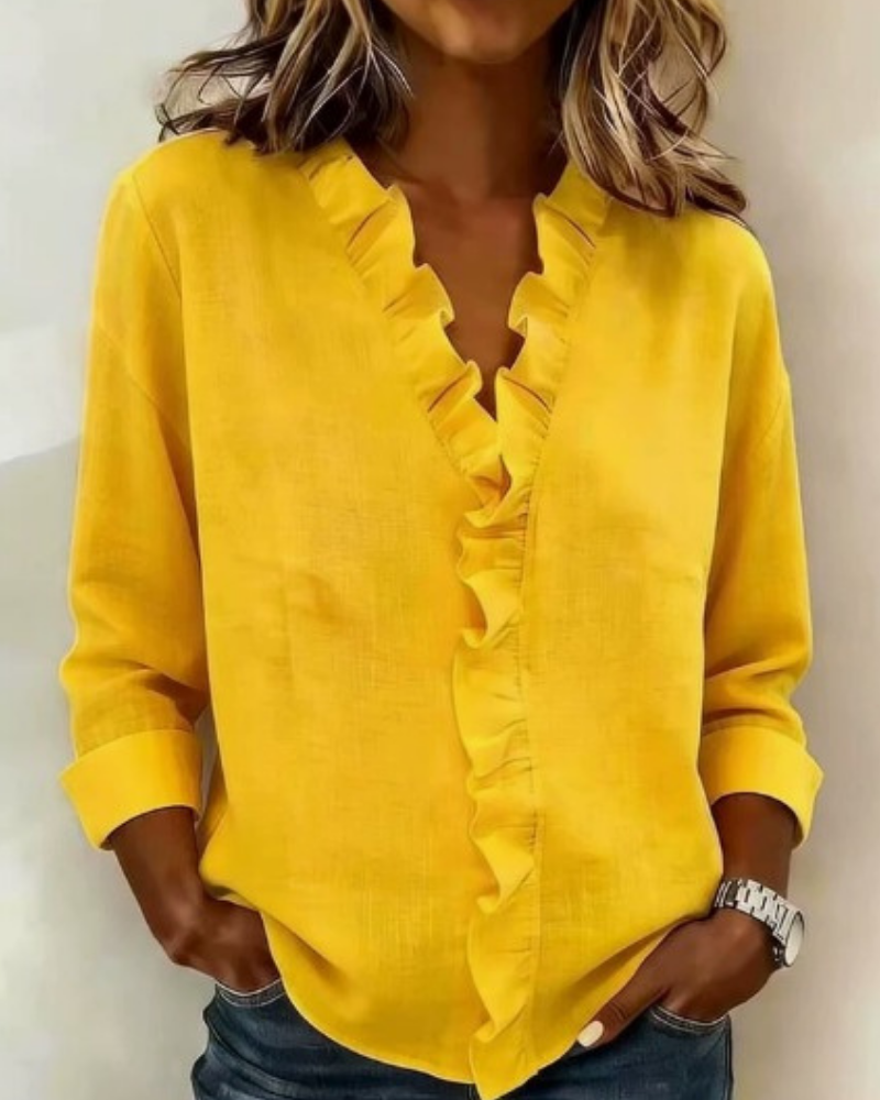Gillian | Blouse with Ruffles, V-Neck and Long Sleeves
