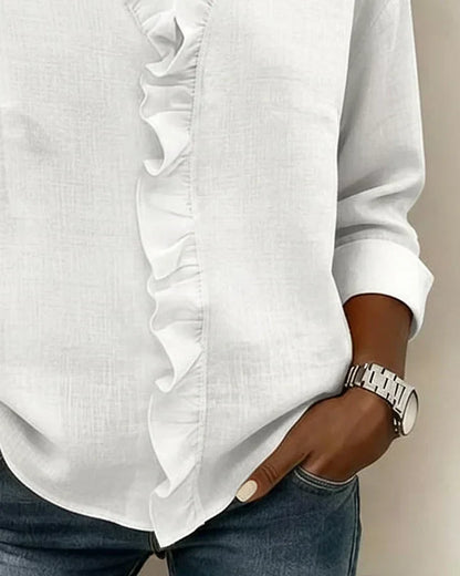Gillian | Blouse with Ruffles, V-Neck and Long Sleeves