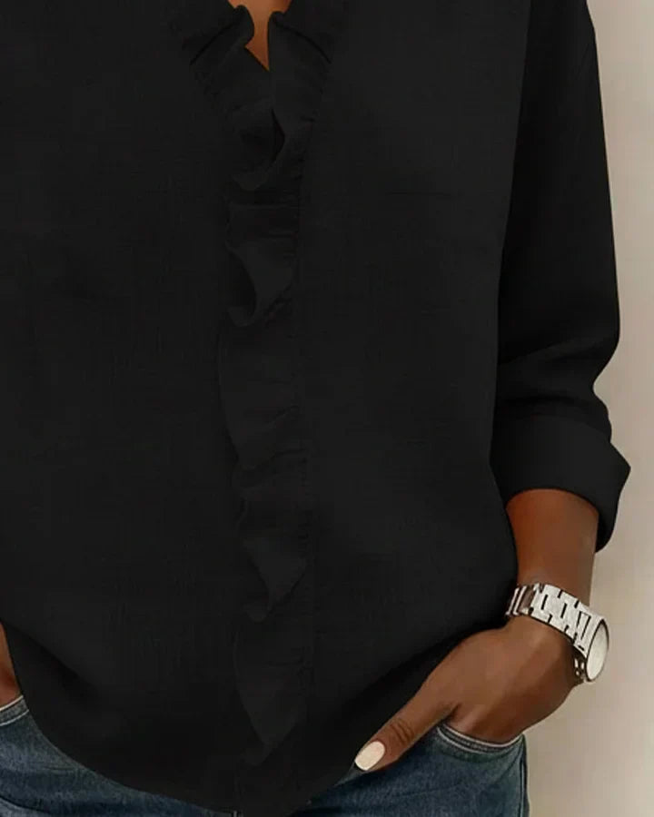 Gillian | Blouse with Ruffles, V-Neck and Long Sleeves
