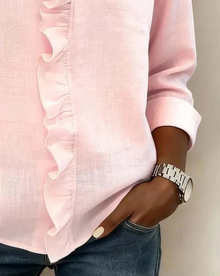 Gillian | Blouse with Ruffles, V-Neck and Long Sleeves