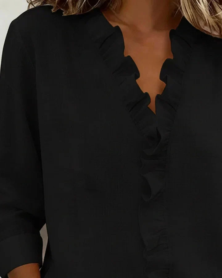 Gillian | Blouse with Ruffles, V-Neck and Long Sleeves