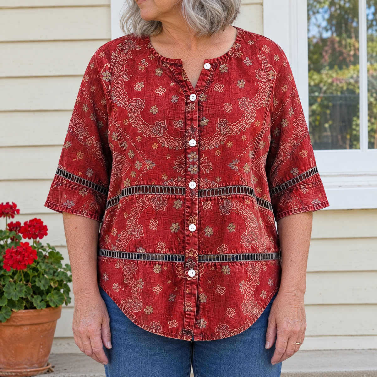 Inez |  Vintage Ethnic Print Blouse