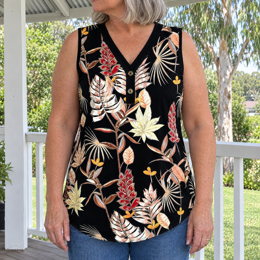 Dora | Vintage Leaf Print Tank Top