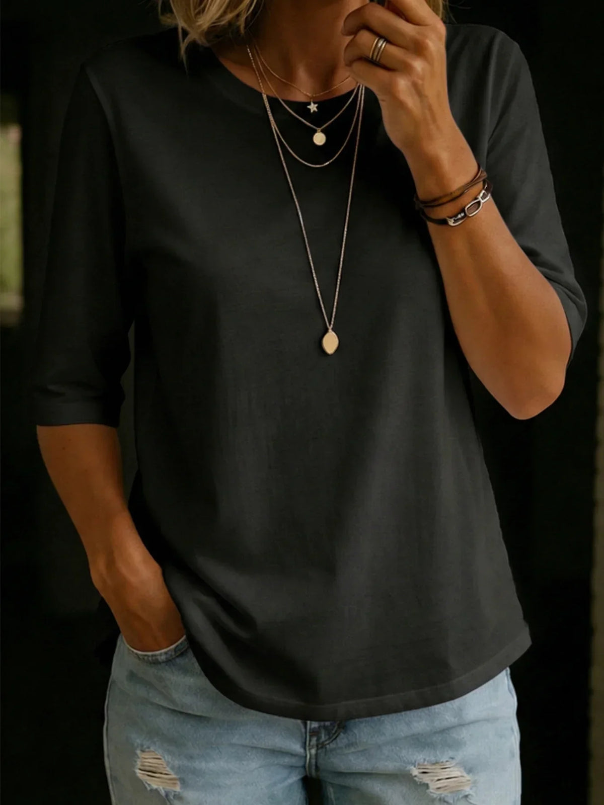 Esme™ | Relaxed Elbow-Sleeve Cotton Tee