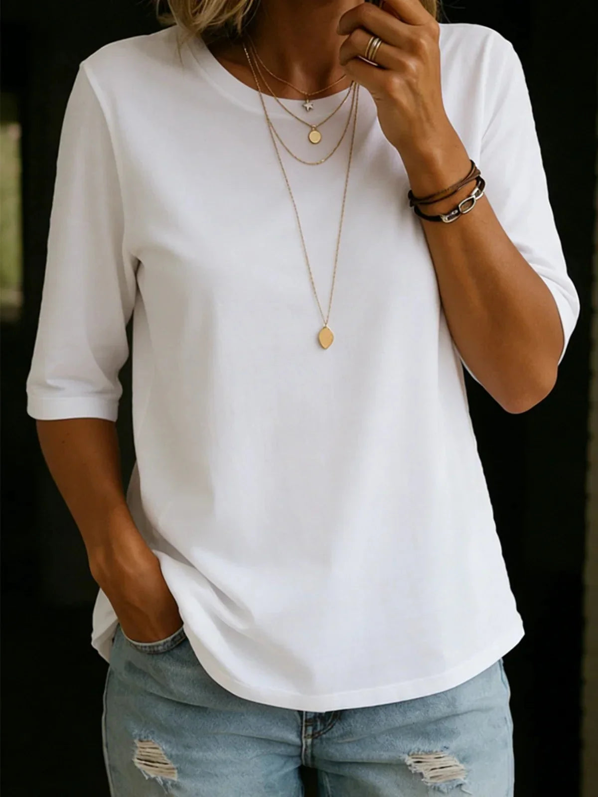 Esme™ | Relaxed Elbow-Sleeve Cotton Tee