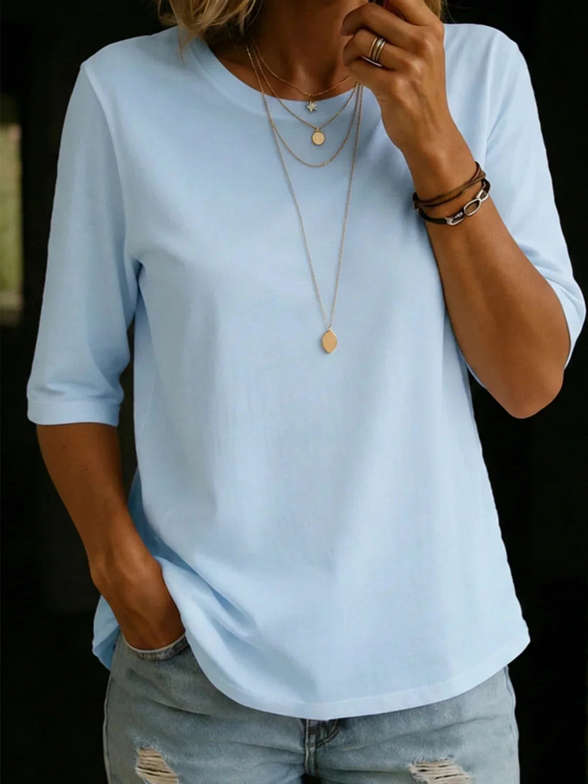 Esme™ | Relaxed Elbow-Sleeve Cotton Tee