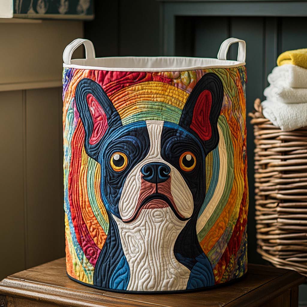 Buster | Rainbow Boston Terrier Laundry Basket