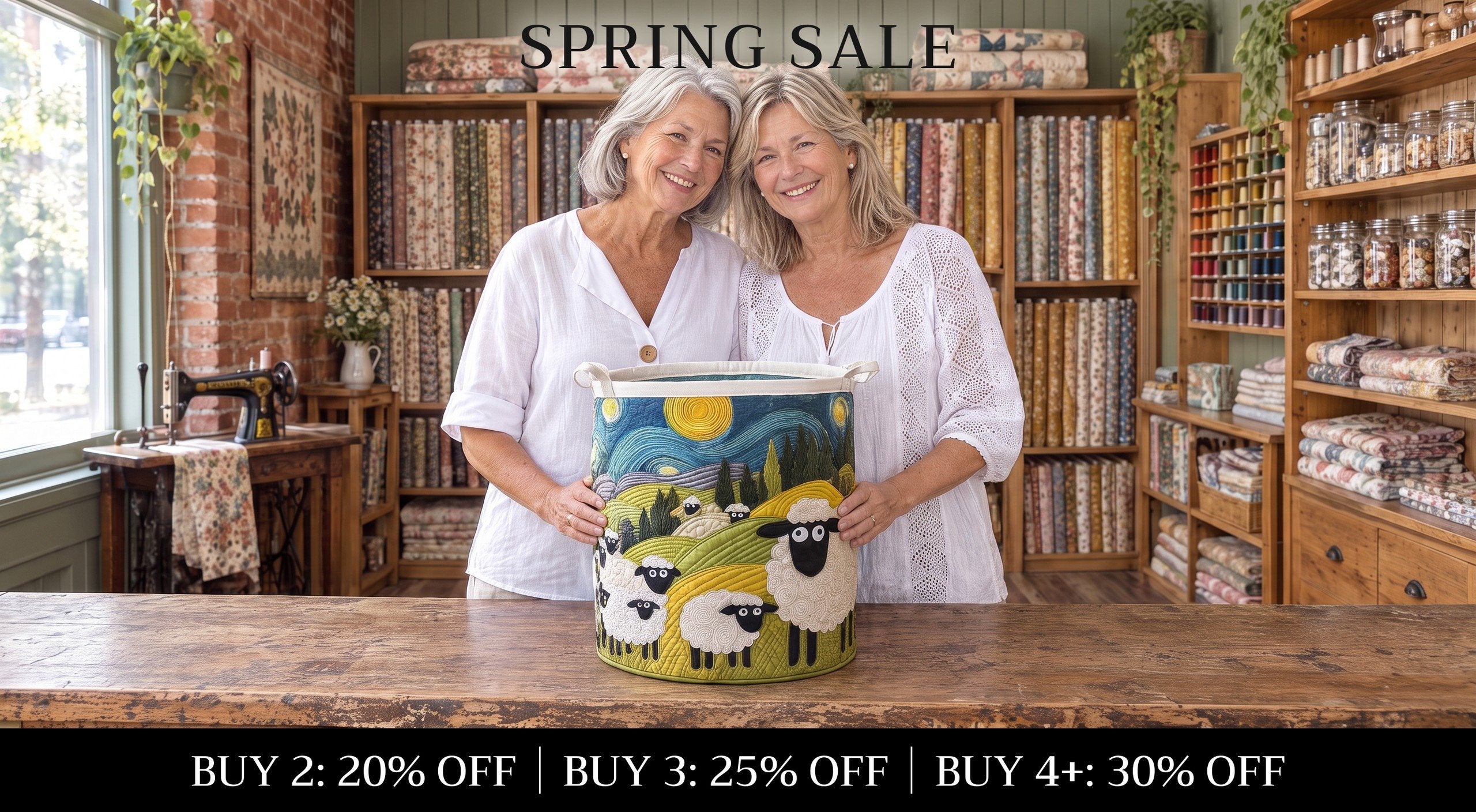 Spring sale on laundry baskets: buy 2 get 20% off, buy 3 get 25% off, buy 4 or more get 30% off